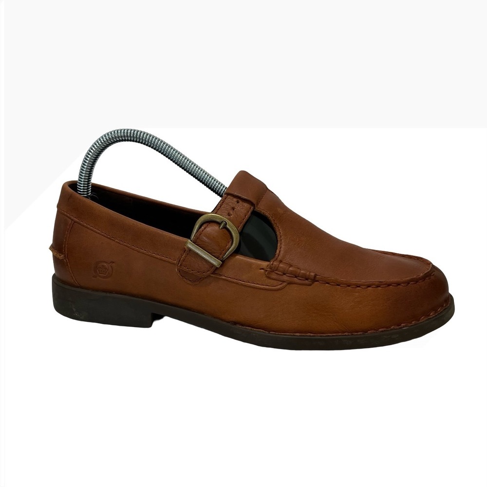 Born Handcrafted Brown Leather T-Strap Moc Toe Loafers Buckle Shoes